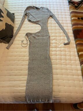 Aya Muse Asymmetrical Cutout Ribbed Maxi Dress - Gray